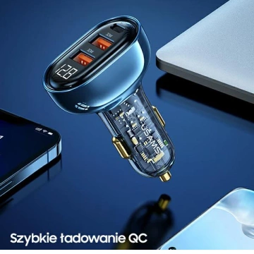 USAMS Car charger 2xUSB 1xUSB-C 125W Fast Charge transparent black CC158CC01 (US-CC158)