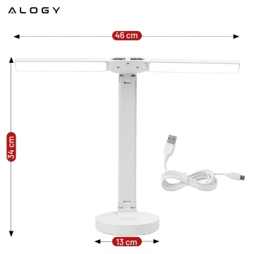 Lampa Alogy dvojitá stolná LED lampa stojaca na stole s batériou školského kresliča White