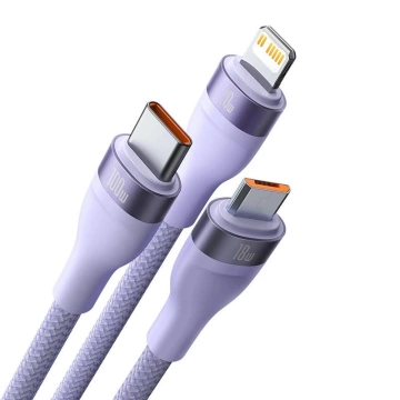 Kábel USB 3w1 Baseus Flash Series 2, USB-C micro USB Lightning, 100 W, 1,5 m (fioletovy)