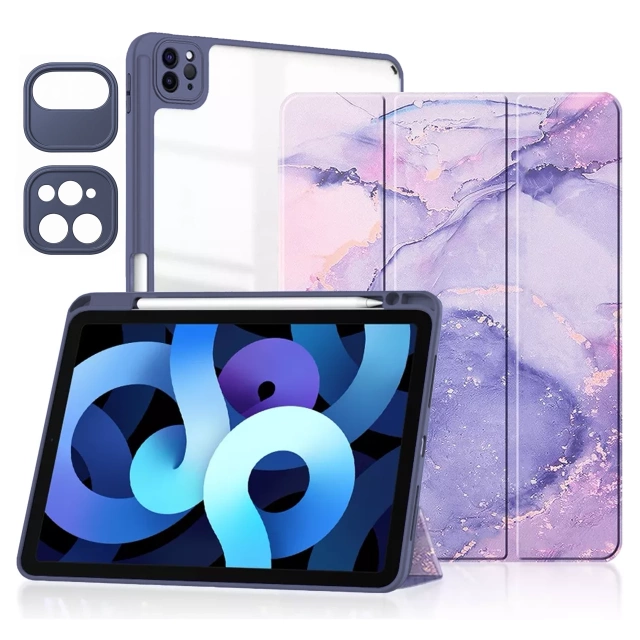 Etui hybrydowe z miejscem na rysik do Apple iPad Air 11" (2024,2025) / Air 10.9" (2020,2022) / Pro 11 (2018) Alogy Hybrid Book Cover Case Marble Fioletowe