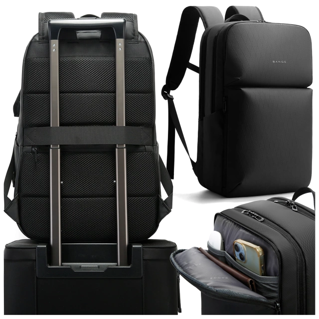 Bange Waterproof Backpack for Laptop 15.6" City Travel 45x30x16 cm for Work Airplane Men's Women's with USB Port Black