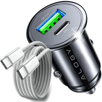 Nabíječka do auta 48W USB QC 3.0 18W USB-C C PD 30W rychlá výkonná pro Alogy Autotelefon černý kabel USB-C 1m