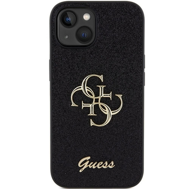 Originálne puzdro GUESS Hardcase GUHCP15SHG4SGK pre iPhone 15 (Fixed Glitter Big 4G / čierne)
