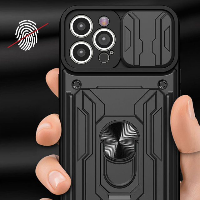 Alogy Camshield Stand Ring Wallet Case with Camera Cover and Card Slot for Apple iPhone 14 Pro Black Glass