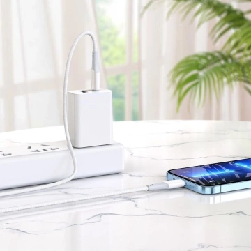 Prepojovací kábel HOCO Typ C na Lightning X70 1m biely PD 20W 3A nylonový opletený