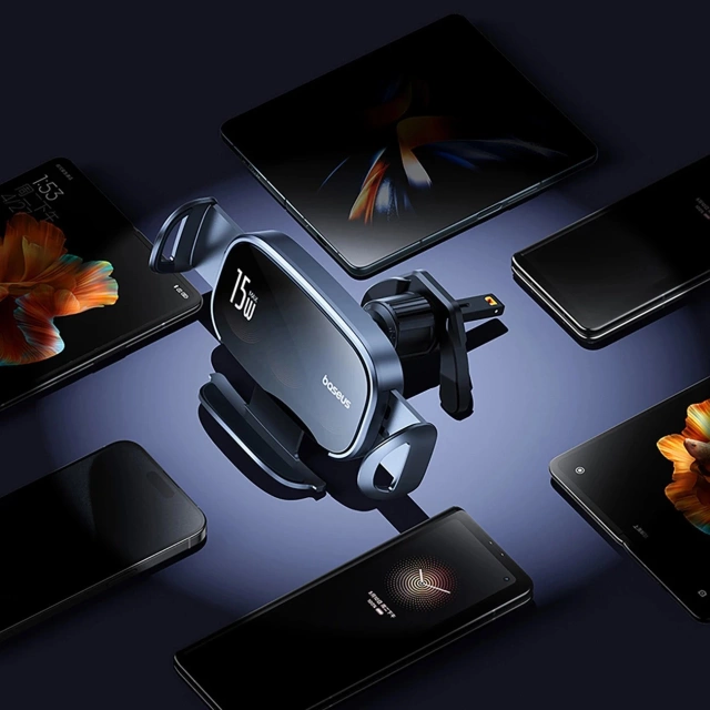 Uchwyt Baseus LightChaser samochodowy z ładowarką indukcyjną z potrójną cewką - Czarny