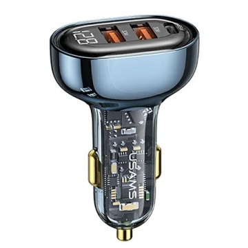 USAMS Car charger 2xUSB 1xUSB-C 125W Fast Charge transparent blue CC158CC02 (US-CC158)