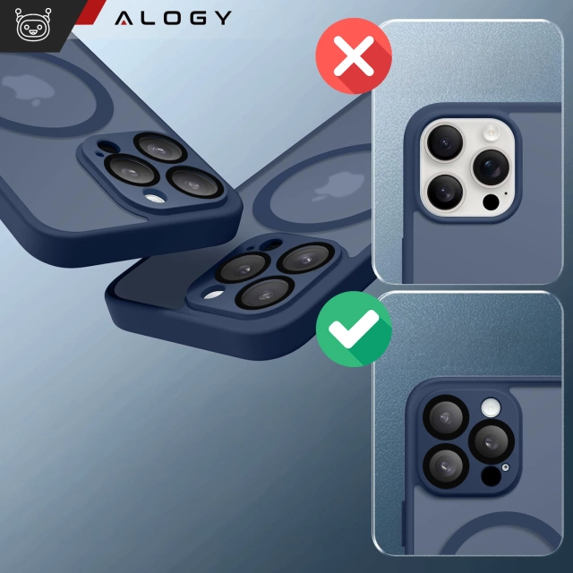 Sada 3 v 1 hybridných sklenených puzdier pre Apple iPhone 16 Pro, ochranné puzdro Hybrid MagSafe s ochranou šošovky, 2x ochranný kryt z tvrdeného skla pre telefón Alogy 3 v 1, námornícka modrá