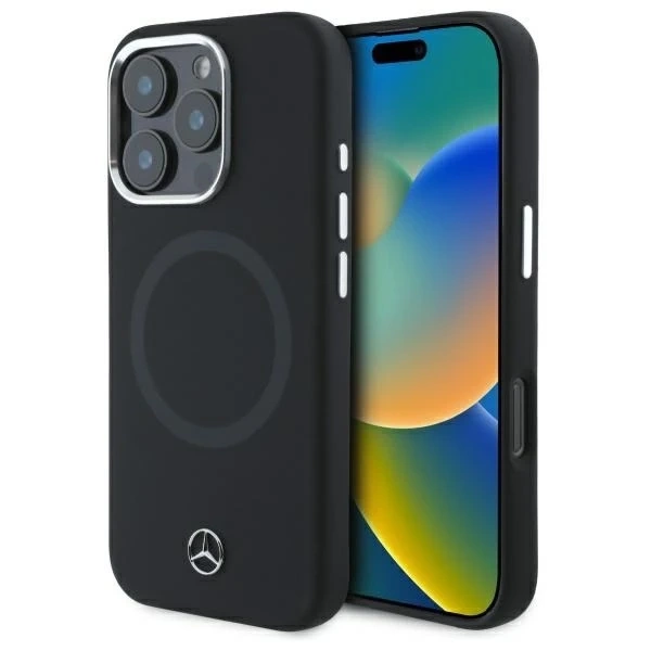 Puzdro Mercedes Case pre iPhone 16 Pro 6,3" čierne pevné puzdro MagSafe so silikónovým tónovým logom