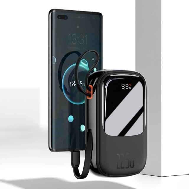 Power bank with fast charging Baseus Qpow Digital Display 10000mAh 22.5W QC/PD/SCP/FCP with built-in USB-C cable black