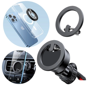 Multifunkční magnetický držák do auta s kroužkovým držákem na telefon Joyroom kit černý (JR-ZS294)