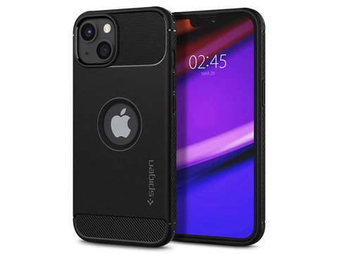 Spigen Rugged Armor case for Apple iPhone 13 Matte Black Glass