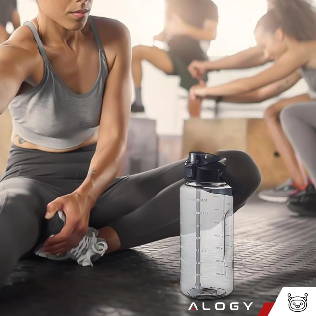 Veľká fľaša, fľaša na pitie Alogy MotivHydro Motivačná odmerka 2l 2000ml Čierna