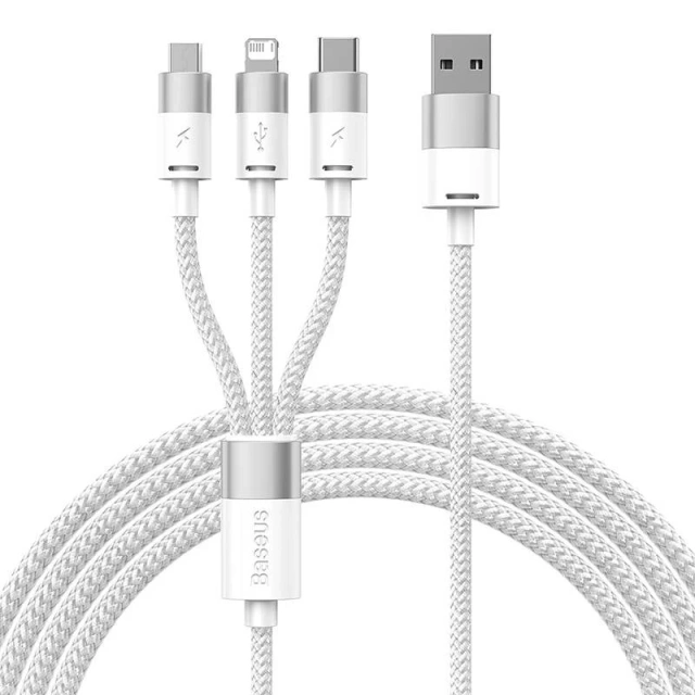 Kabel USB 3w1 Baseus StarSpeed, USB-C   micro USB   Lightning, 3,5A, 1.2m (biały)