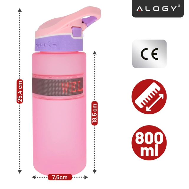Chytrá láhev na pití Alogy FitBottle™ 800ml s LED displejem a Bluetooth připojením, brčko, motivační, opakovaně použitelná - růžová