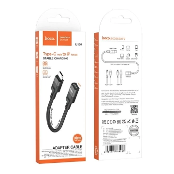 Adaptér HOCO OTG z Type-C (samec) na Lightning (samica) 3A U107 0,1M čierny