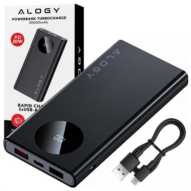 PowerBank Alogy TurboCharge 120W PD PowerDelivery rychlé nabíjení 10000mAh 2x USB-A 1x USB-C Černá