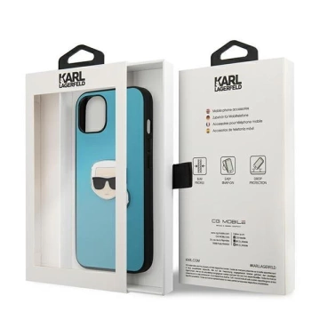Karl Lagerfeld KLHCP13SPKMB iPhone 13 mini 5,4" niebieski/modré pevné pouzdro Kožené Ikonik Karl`s Head Metal