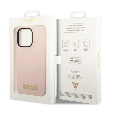 Na telefón Guess GUHMP14XSBPLP pre Apple iPhone 14 Pro Max 6,7" ružové/ružové pevné puzdro Silicone Logo Plate MagSafe