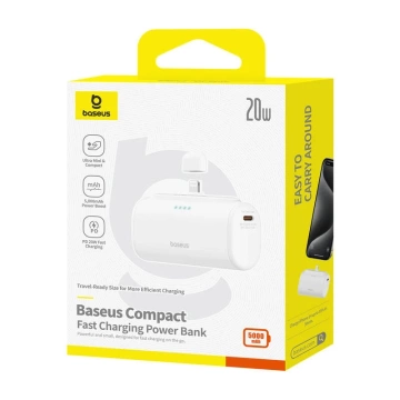 Компактний портативний портативний зарядний пристрій Baseus 5000 мАг 20 Вт Lightning USB-C білого кольору