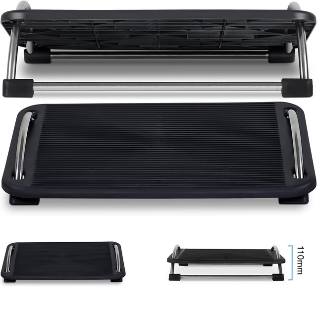 Підніжка офісна, підніжка, ніжки, регульовані, суцільна, зручна, регулювання кута нахилу, для комп'ютера, чорна