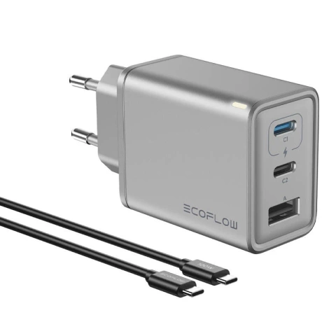 EcoFlow RAPID GaN 65W 2x USB-C USB-A Wall Charger with 100W Cable