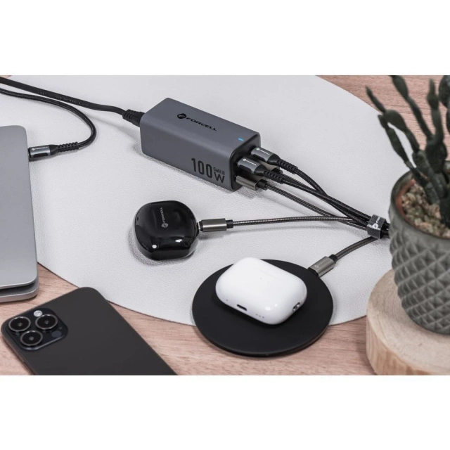 Forcell GaN III Desktop Charger 100W 2xUSB-C 2xUSB-A PD QC SFC