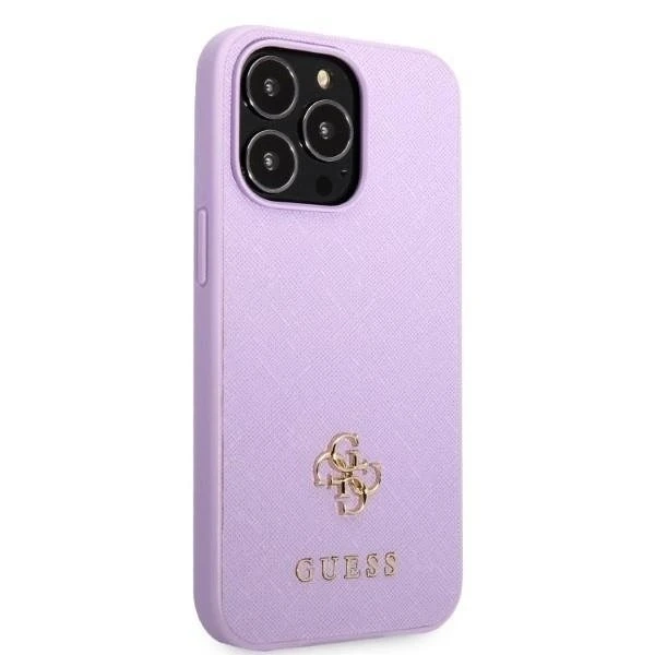 Etui Guess GUHCP13LPS4MU do Apple iPhone 13 Pro / 13 6,1" purpurovo/fialové pevné puzdro Saffiano 4G malé kovové logo