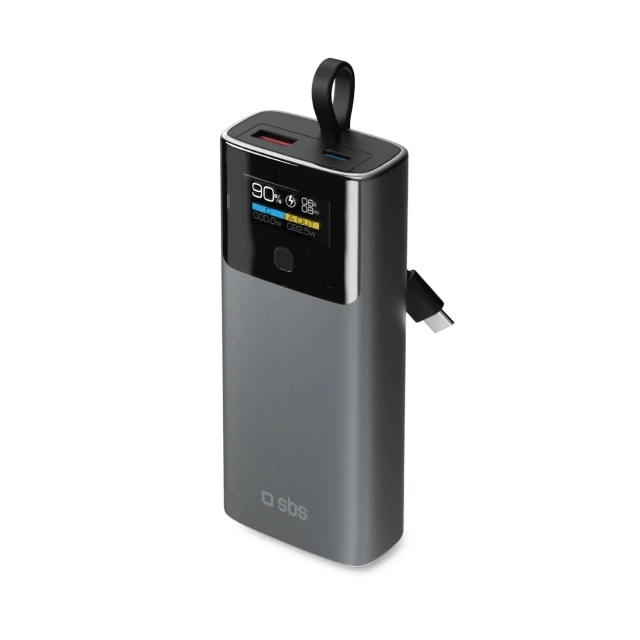 Powerbank SBS 10000mAh 20W PD LCD + kabel USB-C Szary