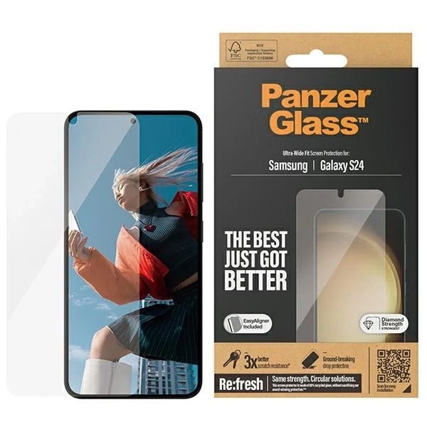 Tvrzené sklo pro Samsung Galaxy S24 PanzerGlass Refresh Ultra-Wide Fit EasyAligner