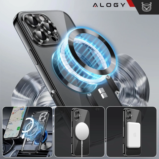 MagSafe Case for Apple iPhone 16 Pro Max Alogy Glamour Luxury Ring Case Black and Clear