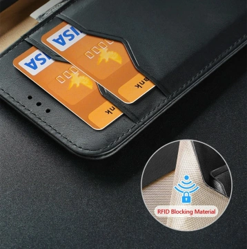 Dux Ducis Hivo protective case for Samsung Galaxy S23 flip cover wallet stand RFID blocking brown