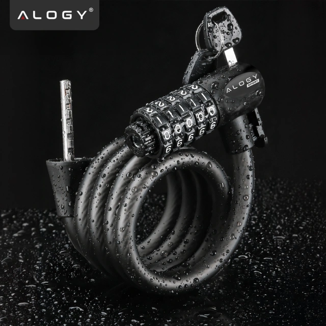 Bike lock, bike lock, strong cable, 120 cm, Alogy bike lock, code, key, black