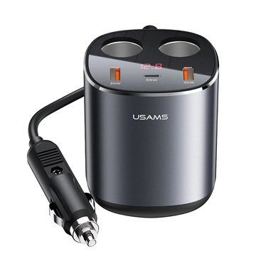 USAMS rozbočovač zásuvky do zapalovače nabíječka do auta 2x USB 1x USB-C 245W šedá