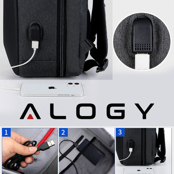 Batoh Alogy Urban Safe proti krádeži pre 15,6" notebook s USB portom veľký vodeodolný Unisex čierny