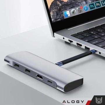 Розгалужувач HUB Alogy Adapter для ноутбука з USB-C на 3x USB-A 2.0 1x USB-A 3.0 сірий