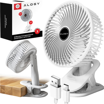 Fan Desk Fan Standing Small Circulator with Clip Cordless Handheld 500mAh USB-C Alogy White