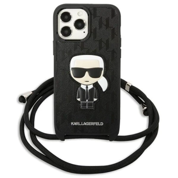 Etui Karl Lagerfeld KLHCP13XCMNIPK na iPhone 13 Pro Max 6,7" pevné puzdro Kožená záplata a kábel s monogramom Iconik