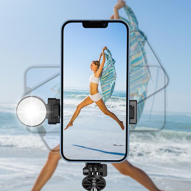 Držiak telefónu na selfie tyč Statív Ring LED Statív s diaľkovým ovládaním Bluetooth čierny