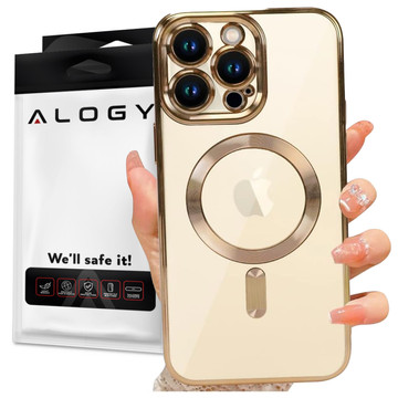 MagSafe Hülle für Apple iPhone 14 Pro Max Alogy Glamour Luxus Ringgehäuse Goldenes transparentes Glas