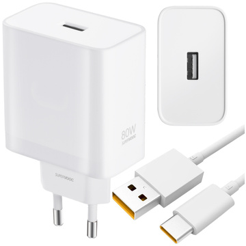 Nástenná nabíjačka Original Oneplus SUPERVOOC 80W USB Type-A Adapter EU VCB8JAEH kábel DL136 USB-C Type C 65W 1m White
