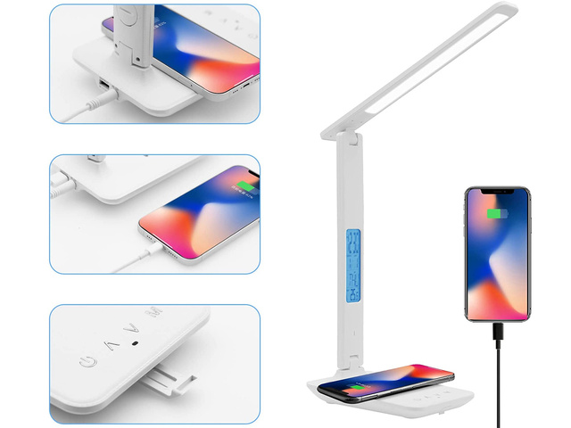 Світлодіодна настільна лампа Alogy, індукційний зарядний пристрій Qi 10 Вт з білим дисплеєм