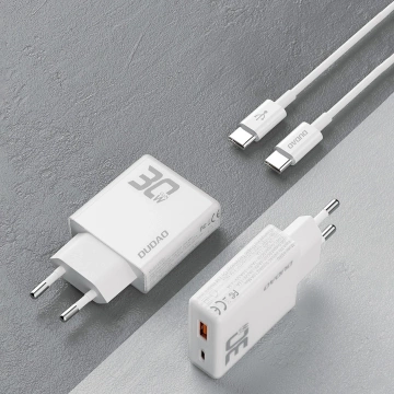 Dudao A30EUT GaN nástěnná nabíječka 30W USB-A / USB-C kabel USB-C - USB-C - bílý
