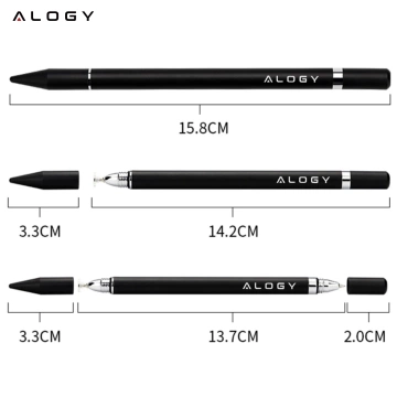 Kapacitné dotykové pero Alogy 2 v 1 pre obrazovku telefónu a tabletu s perom Čierne