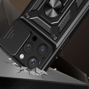Броньований чохол для iPhone 15 Pro Camshield Case Ring Alogy Stand з кришкою для камери, чорний