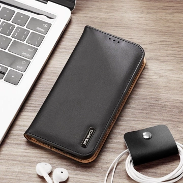 Wallet case with RFID blocking for iPhone 15 Plus Dux Ducis Hivo - brown