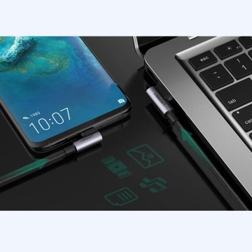 Ugreen abgewinkeltes Kabel USB - USB Type C Quick Charge 3.0 QC3.0 3 A 0,5 m grau (US176 20855)