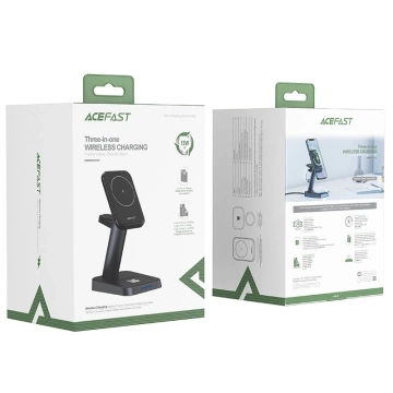 Acefast 15W Qi Wireless Charger for iPhone (with MagSafe), Apple Watch and Apple AirPods Stand Magnetic Holder Black (E3 black)