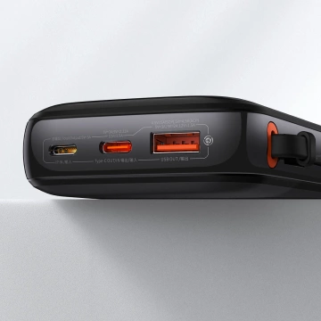 Powerbanka s rychlým nabíjením Baseus Qpow Digital Display 10000mAh 22,5W QC/PD/SCP/FCP s vestavěným USB-C kabelem černá