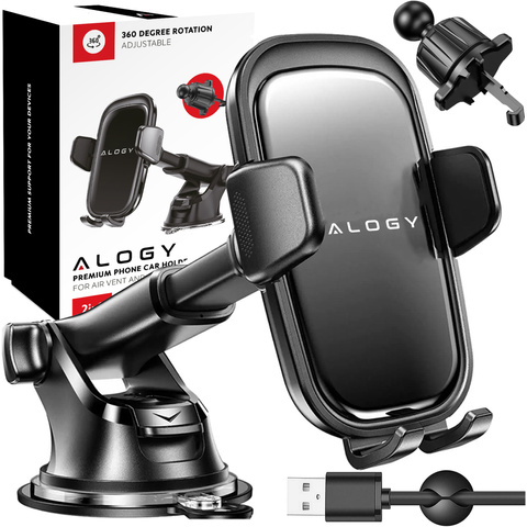 Car phone holder, window, grille, cockpit, dashboard, car, car, for 7" phone Alogy 3in1 Black Organizer